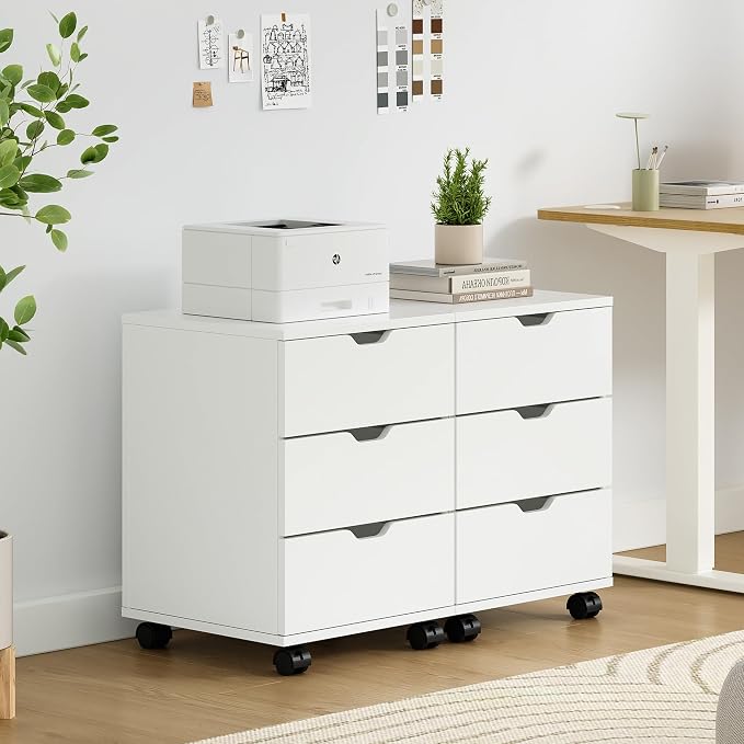Farini 3-Drawer Under Desk Wooden File Storage Cabinet with Lockable Caster for Home Office,White,Fully Assembly