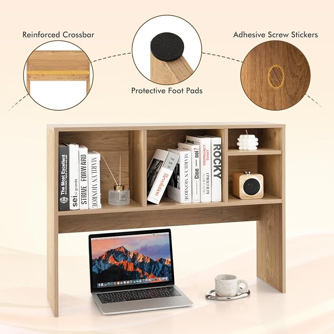 LDAILY Desktop Bookshelf, 2-Tier Office Desk Shelf Organizer Desk Hutch with 4 Shelves, 37’’L Wood Storage Rack Display Shelf for Computer Desk, Office, College Dorm, Bedroom (Natural)
