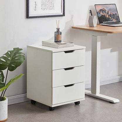 Farini 3-Drawer Vertical Filing Cabinet Rolling Wood Mobile File Cabinets Under Desk for Home Office with Casters，White,Fully-Assembled