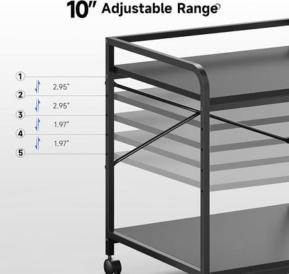 Printer Stand, 22''W X 20''D X 22.4''H Mini Fridge Stand, 3D Printer Table with Storage, Large Printer Cart with Height Adjustable Shelf, Rolling Printer Cart with Wheels for Home Office, Black