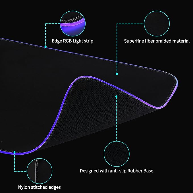 RGB Large Gaming Mouse Pad with 4Port USB Hub and 13Lighting Modes, Computer Keyboard Mouse Pad, Oversize Anti-Slip Rubber Base Mouse Mat for Computer PC Games (31.5 x 11.81 in Black,0.15in Thick)