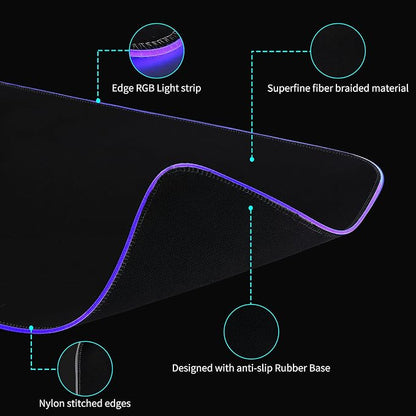RGB Large Gaming Mouse Pad with 4Port USB Hub and 13Lighting Modes, Computer Keyboard Mouse Pad, Oversize Anti-Slip Rubber Base Mouse Mat for Computer PC Games (31.5 x 11.81 in Black,0.15in Thick)