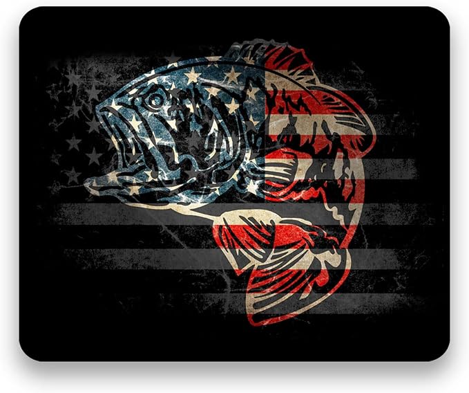 American Flag Large mouth bass Mouse pad, Bass Fisherman Office Decor