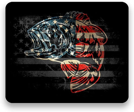 American Flag Large mouth bass Mouse pad, Bass Fisherman Office Decor