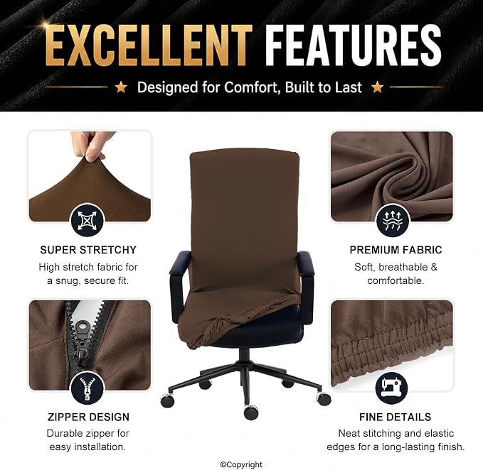 DIVA EN CAMINO DEC Stretchable Office Chair Cover with Durable Zipper, Soft Slipcover for Computer Desk Chair, High Back Chair