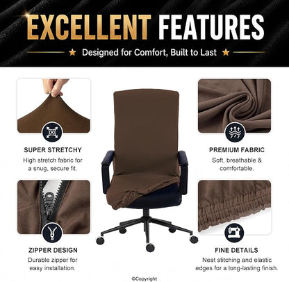 DIVA EN CAMINO DEC Stretchable Office Chair Cover with Durable Zipper, Soft Slipcover for Computer Desk Chair, High Back Chair
