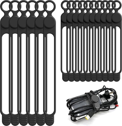 Silicone Cable Ties Cord Organizer for Cable Management, 16PCS 4.2" and 7.1" Reusable Cable Organizer Electronic Accessories for Home, Office, Kitchen, School, Travel (Black)