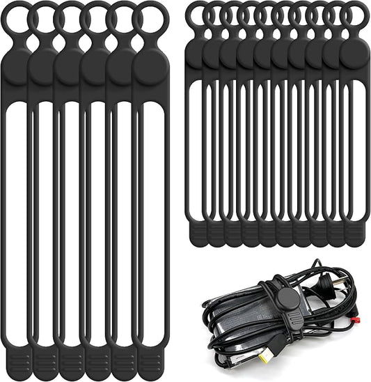 Silicone Cable Ties Cord Organizer for Cable Management, 16PCS 4.2" and 7.1" Reusable Cable Organizer Electronic Accessories for Home, Office, Kitchen, School, Travel (Black)