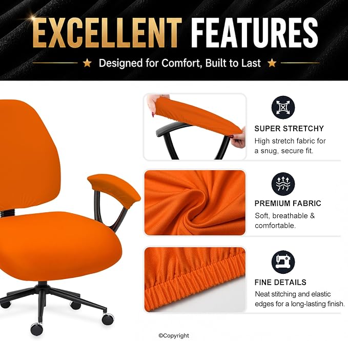 Super Stretchable Separate Office Chair Seat Covers - Universal Spandex Computer Chair Slipcover Washable Rotating Backrest Coverings & Cushion Protectors & Armrest Covers for Dogs, Cats, Pets