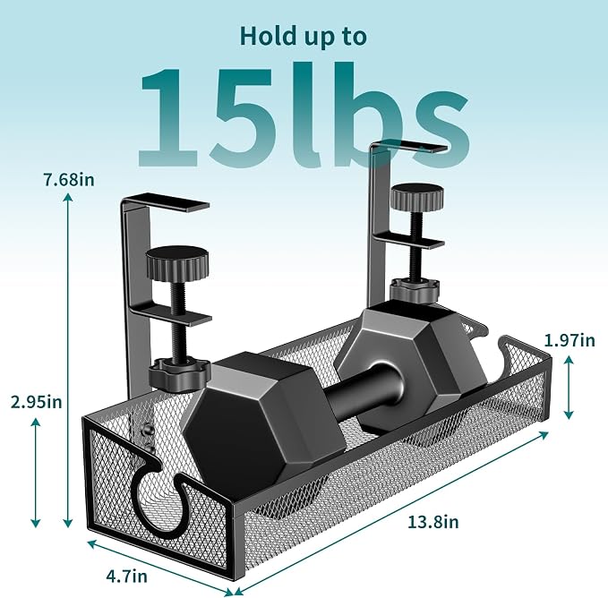 Under Desk Cable Management Tray Black, No Drill Desk Cable Wire Management Organizer with Clamp, PC Cord Organizer Accessories & Workspace for Office, Home