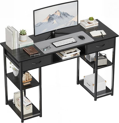 OLIXIS 48 Inch Desk with Storage Fabric Drawers, Home Office Computer Desk for Small Space Bedroom, Modern Study Work Gaming Writing PC Table, Finish for Compact Rooms, Black