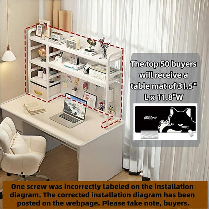Desktop Bookshelf, pegboard Storage and Organization Rack, Dorm Desk Shelf, Desk Hutch, Desktop Storage for Office, Study, Student Display Rack,Desktop Shelves (White 53.2" Lx9.9 Wx37 H)
