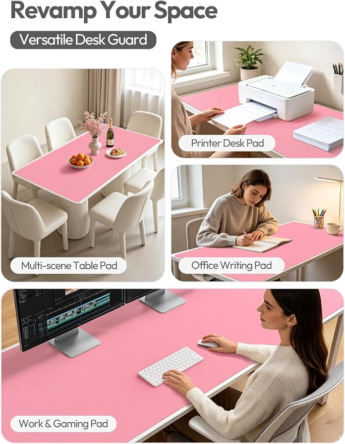 YSAGi Leather Desk Pad Protector, Office Desk Mat, Large Mouse Pad, Non-Slip PU Leather Desk Blotter, Laptop Desk Pad, Waterproof Desk Writing Pad for Office and Home (Pink, 55" x 24")