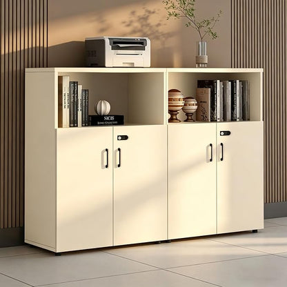 File Cabinet with Password Lock, Wood Lateral Filing Cabinet for Letter/A4 Files, 3 Drawer with Door, Printer Stand with Open Shelves for Home Office