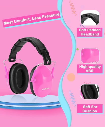 ZOHAN 032 Kids Noise Cancelling Headphones - 25dB NRR Kids Ear Protection, Hearing Protection Safety Ear Muffs for School Monster Truck Fireworks Traveling Studying Concerts Autism - Hot Pink