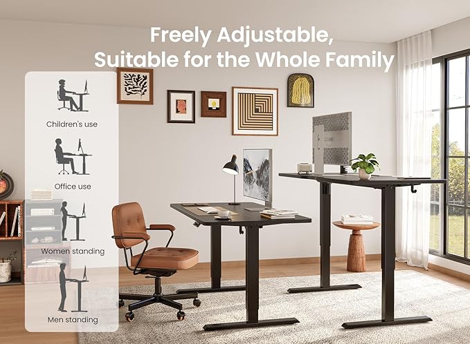 BANTI 40 × 24 Inches Standing Desk, Ergonomic, Electric Height Adjustable, Sit and Stand Up, Computer Office Desk with Splice Board, Black Frame/Black Top