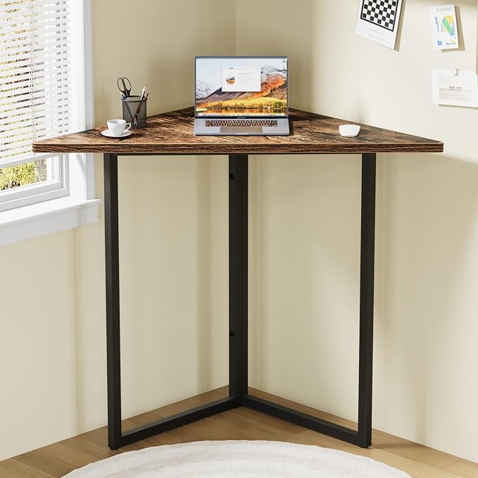 VECELO Corner Shelf, End Side Tables, Triangle Shelves with Metal Frame for Small Space, Living Room, Kitchen, Bathroom