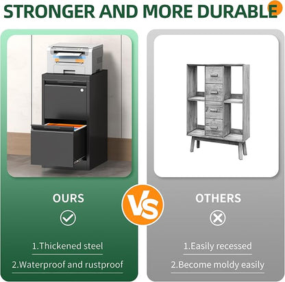 2 Drawer File Cabinet with Lock, Filing Cabinets for Home Office | Small File Cabinet Under Desk, Lockable File Cabinet, Metal File Cabinet for Letter/Legal/A4/F4 Size, Assemble Required