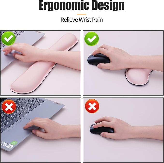 Bloss Large Desk Pad and Keyboard Wrist Rest, Large Mouse Pad + Keyboard Pad+Mouse Wrist Support, Non-Slip Desk Mat Protector for Office, Home (35.4×15.7 Inches,Pink)