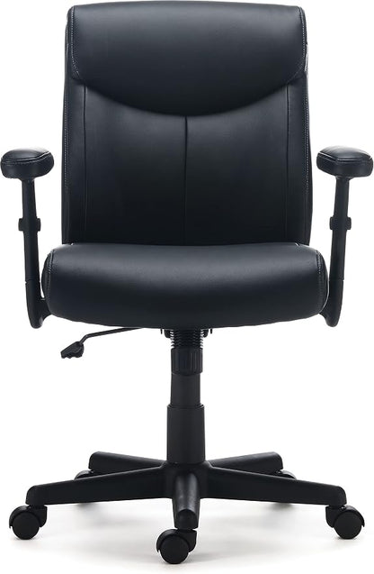 Staples Ergonomic Task Chair, Faux Leather, Ergonomic, Adjustable Height, Swivel, Black