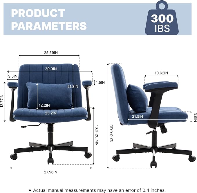 Ergonomic Cross Legged Chair with Wheels,360° Swivel Meditation Chair,ADHD Chair, Criss Cross Desk Chair with Lumbar Support and Adjustable Stool, (Wide seat Cushion, Blue)