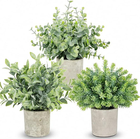 ZAIYW 3 Pack Small Fake Plants, Mini Potted Artificial Greenery Plants, Desk Plant Eucalyptus Rosemary for Indoor Home Office Table Shelf Farmhouse Bathroom Decor (Sage Green)