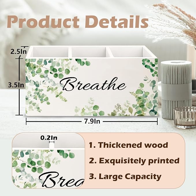 Sage Green Eucalyptus Breathe Makeup Brush Toothbrush Holder Organizer for Bathroom, Green Botanical Wooden Pen Pencil Holder for Office Desk Accessories