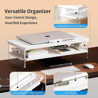 AFOOYO 2-Tier Laptop Stand Adjustable Riser Holder,Ventilated Cooling Ergonomic Computer Desk Organizer for 10-17.3" Notebook,Desktop Storage Compatible with MacBook,Dell,HP,Lenovo