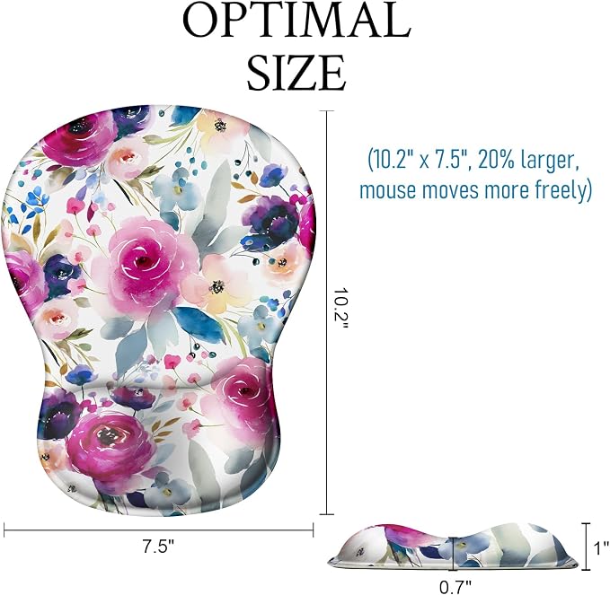 Flower Mouse Pad with Wrist Rest Ergonomic Mousepad Middle Concave Office | Wrist Support for Women, Desk Accessories, Gaming, Work, Home, Non-Slip PU Base, for Wireless Mouse Computer Laptop