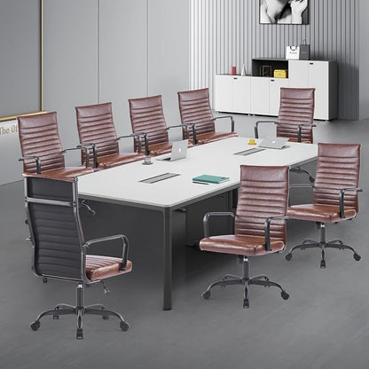 Office Chair, Ergonomic Executive Conference Room Chairs, Ribbed Leather Desk Chair with Lumbar Support, Adjustable Height Mid-Back Swivel Chair with Padded Seat