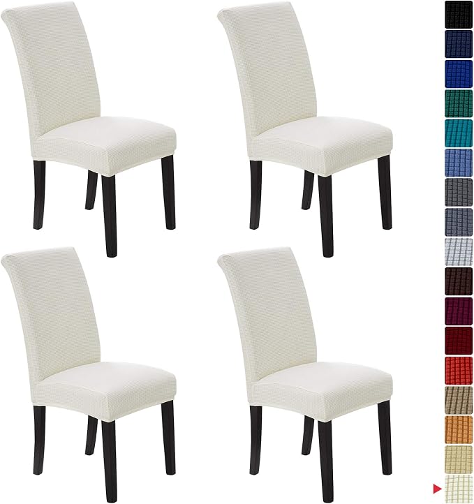 Stretch Chair Covers for Dining Room Set of 4, Removable Washable Dining Room Chair Covers, Dining Chair Slipcovers Seat Protector, Great for Home and Banquet Decoration (Ivory, 4 Pack)