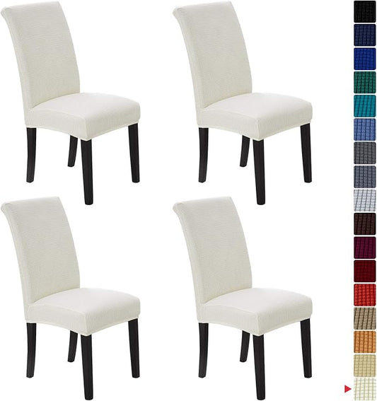 Stretch Chair Covers for Dining Room Set of 4, Removable Washable Dining Room Chair Covers, Dining Chair Slipcovers Seat Protector, Great for Home and Banquet Decoration (Ivory, 4 Pack)