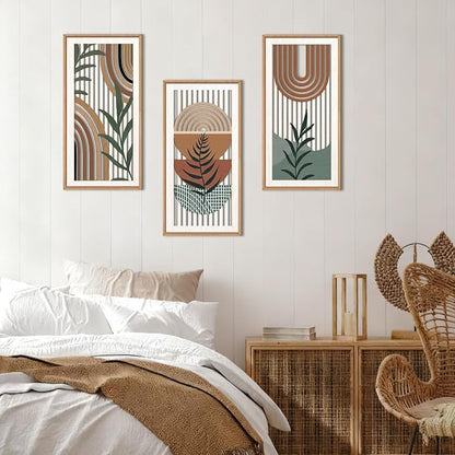 IARTTOP Boho Wood Wall Art Framed 8x16 Inch Set of 3 Mid-century Modern Abstract Wooden Wall Decor Minimalist Plant Artwork for Living room Bedroom Office