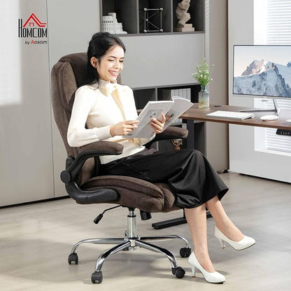 HOMCOM High Back Office Chair, Executive Desk Chair with Swivel Wheels, Flip-up Armrest, Adjustable Height, Modern Diamond Fabric Computer Chair for Home Office, Dark Brown