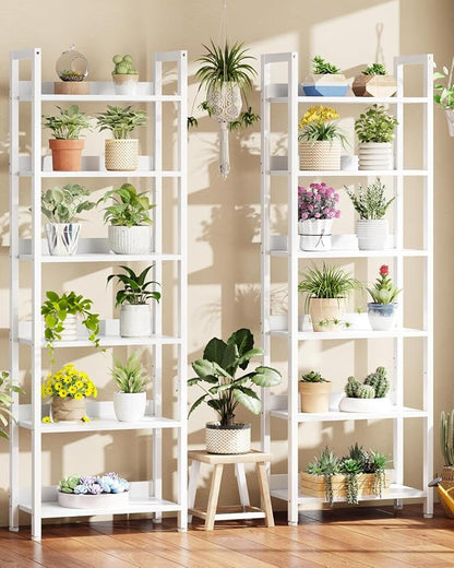 Furologee 6-Tier Bookshelf Set of 2,Tall Bookcase with 2 Drawers and Shelves, Industrial Display Free Standing Shelf Units, Storage Rack Organizer for Bedroom, Living Room, Home Office, White