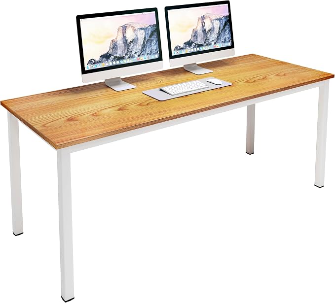 SogesHome Modern Large Computer Desk, 63 inches Simple Laptop Table, Gaming Desk Coner Computer Table Writing Table Workstation, for Home Office Use, Teak and White