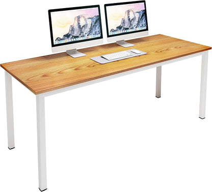 SogesHome Modern Large Computer Desk, 63 inches Simple Laptop Table, Gaming Desk Coner Computer Table Writing Table Workstation, for Home Office Use, Teak and White