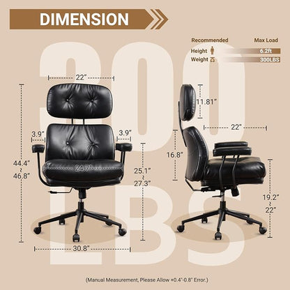 Home Office Chair,Ergonomic Computer Chair with Lumbar Support Adjustable Height,Mid-Century Modern Office Chair with Rolling Swivel Chair for Home Office Game Study(PU Leather Chair,Dark)