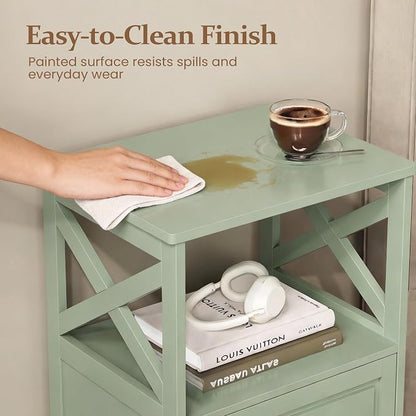 RoyalCraft 30" Tall Nightstand, Modern Painted Bedside Table with 2 Drawers and Open Shelf, Wood Side Table for Bedroom, Home Office, Green-Open Shelf Above, Set of 2
