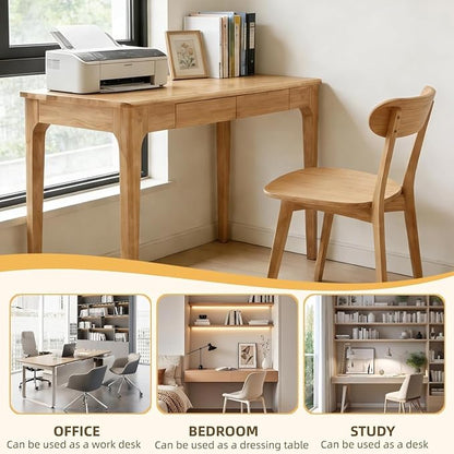 Solid Wooden Desk with Drawers, Small Writing Desk with Drawers for Computer, PC Desk for Work, Study or Gaming, Easy to Assemble