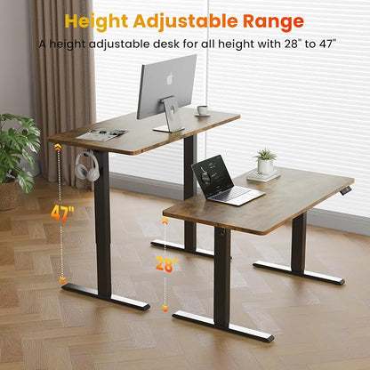 WALKINGDESK 48x24 Inches Height Adjustable Electric Standing Desk with 2 Hooks for Home Office, Ergonomic Sit Stand up Desk with Splice Board, Rustic Brown
