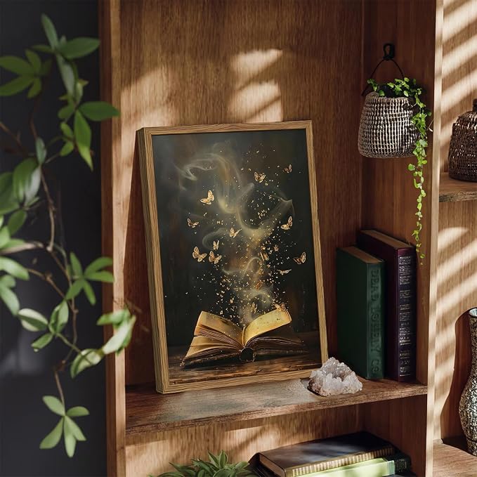 Vintage Book Butterfly Canvas Wall Art, Victorian Bookish Picture Wall Decor, Dark Academia Aesthetic Prints Paintings for Reading Nook Living Room Bedroom Office Library Bookstore 8x10 in Framed