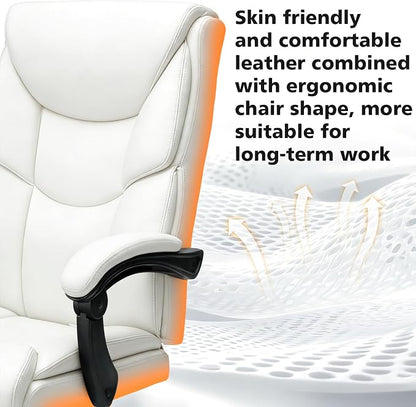 WAILOR 400lbs Office Chair with Foot Rest, Reclining Big and Tall Office Chair with Lumbar Support, High Back PU Leather Computer Chair,Comfy Desk Chair for Home Office (Casual) (White)