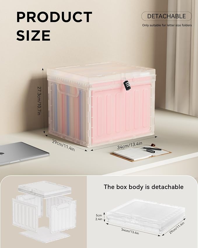 Small File Cabinet, Plastic File Box with Lid for Letter Size Hanging File Folders, Easy Carry Filling Box for Home, Office, School, Vertical File Cabinets, Stackable Storage Bins(Clear, 1 Pack)