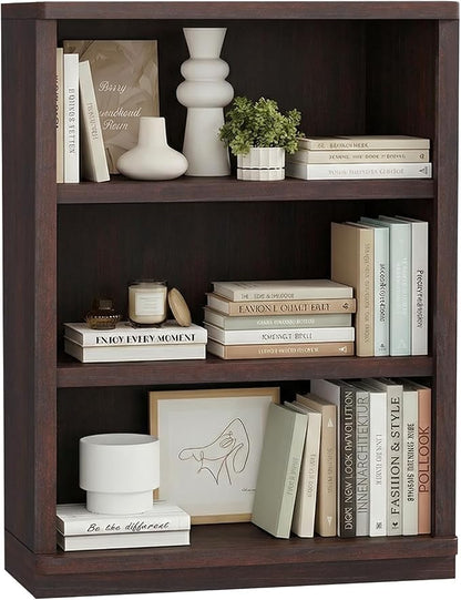 Rresyet 3 -Tier Bookcase, 42" Tall Book Shelf, 31” Wide Bookshelves, Wooden Bookcase Display Storage for Home Office, Living Room and Study Room (Cherry)