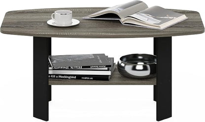 Furinno Simple Coffee Table, 2-Tier Small Coffee Table wih Open Shelf, Side Table, Tabletop with Soft Edges, for Living Room, Home Office, Grey Oak