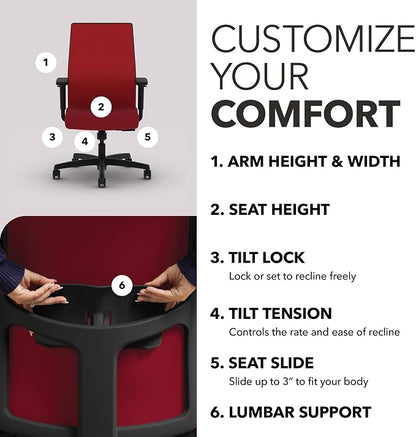 HON Ignition 2.0 Mid‑Back Ergonomic Office Chair, Mesh Task Desk Chair with Lumbar Support, Standard Synchro‑Tilt, Height and Width Adjustable Arms, Black Frame, Bullseye