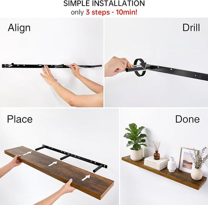 BAYKA Floating Shelves, 47.2 inches Long Wall Mounted Rustic Wood Shelves for Bathroom, Bedroom, Living Room, Kitchen, Office, Hanging Shelf for Books/Storage/Decor(Rustic Brown,Set of 2)