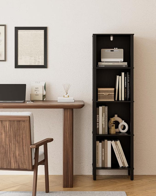 Bookshelf, Modern 5-Tier Bookcase, Open Storage Book Shelf, 11 × 14.2 × 50.4 Inches, Small Narrow Bookshelves for Living Room, Home Office, Bedroom, Black