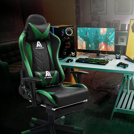Gaming Chair High Back Ergonomic Computer Racing Chair Adjustable Office Chair with Footrest, Lumbar Support Swivel Chair - Upgraded Version Blackgreen